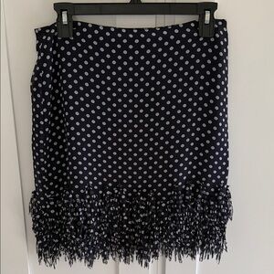Ann Taylor Navy and White Polka Dot A-Line Skirt with Fringe